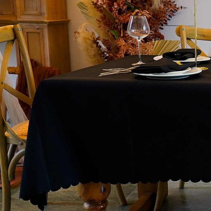 JYFLZQ Black Tablecloth 60 x 120 Inch+6 Napkin Cloths for 6 Foot Tables | Amazon (US)