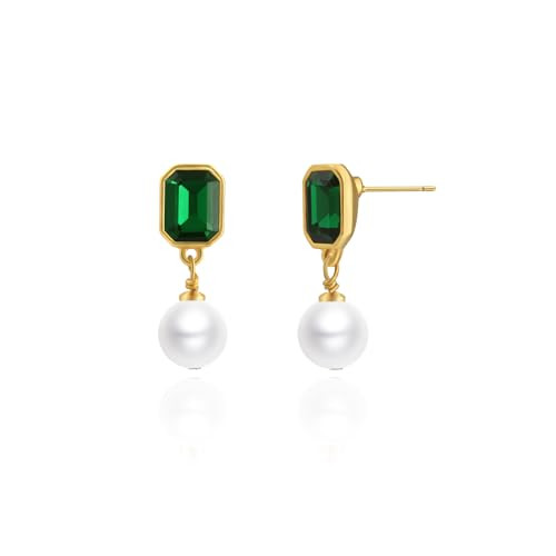 Green Earrings Drop Earrings for Women Emerald Pearl and Gold Earrings Drop Pearl Earrings Vintage Elegant Earrings Green Pearl Drop Earrings for Gift | Amazon (US)