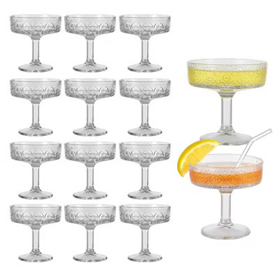 12Pcs Glass Embossed Flower Martini Glasses - 7oz Glassware, Sunflower Design, Bubble Packaging, Decorative Drinking Glasses, Elegant Party Barware | Target