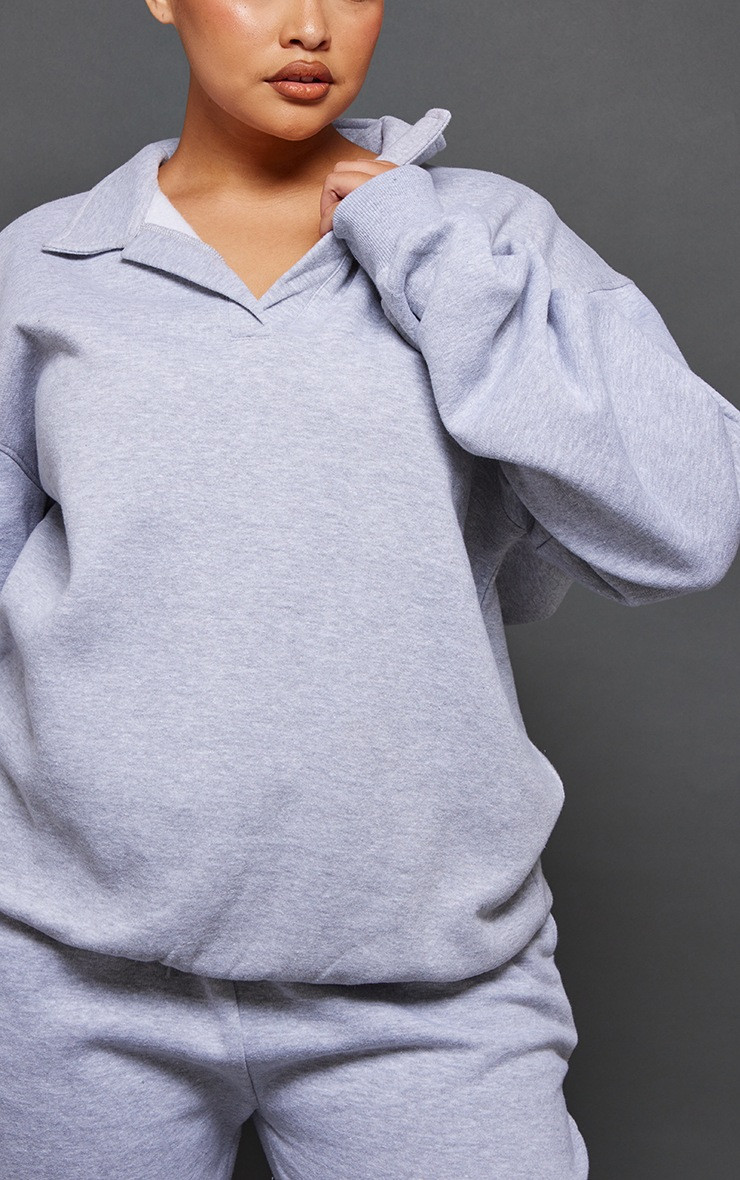 Plus Grey Marl V Neck Sweatshirt | PrettyLittleThing US