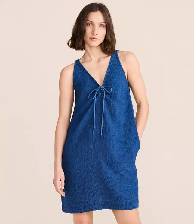 Lou & Grey Double Cloth Tie Keyhole Mini Pocket Dress | LOFT