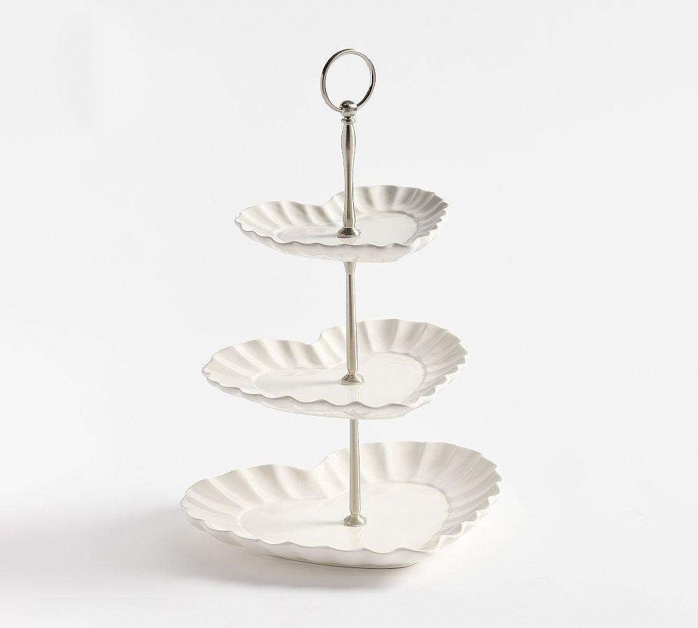 Heirloom Scalloped Heart Stoneware Tiered Stand | Pottery Barn (US)