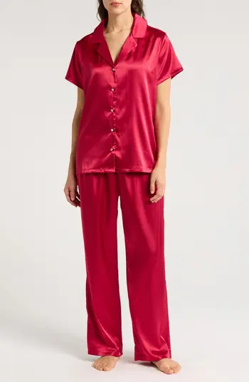 Satin Short Sleeve Top & Pants Pajamas | Nordstrom Rack