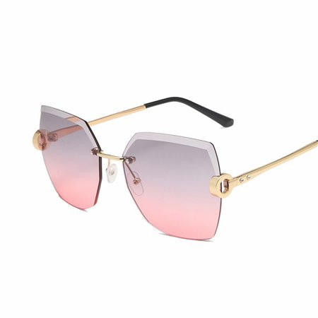 New Fashion Cut Edge Metal Rimless Diamond Women Grey Pink Sunglasses | Walmart (US)