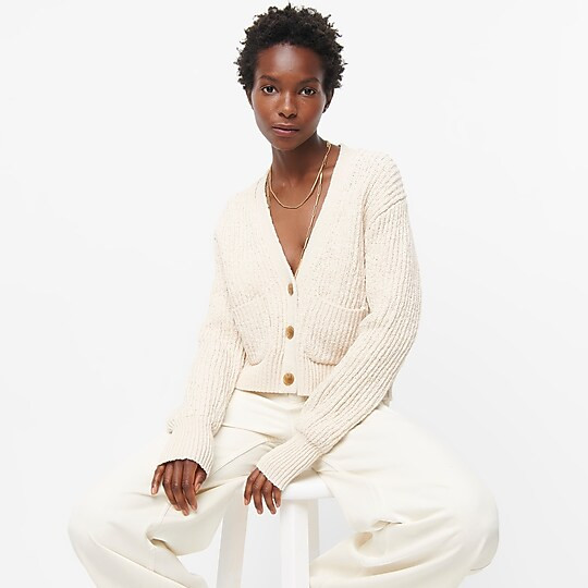 Cropped patch-pocket beach cardigan sweater | J. Crew US