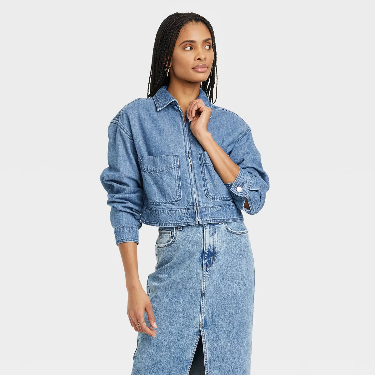 Women's Denim Cargo Jacket - Universal Thread™ Medium Wash | Target