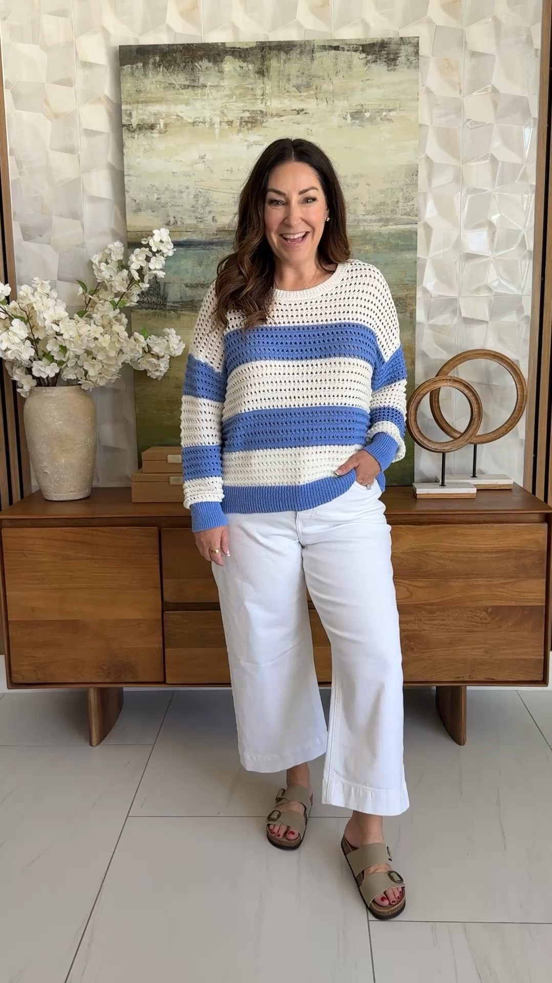 Comfy + polished is always a win 🤍 This lightweight striped sweater paired with cropped pants is the perfect mix of cozy and chic. Great for cooler mornings or casual days when you still want to look put together. Neutral accessories keep it fresh and easy!

Sizing: sweater, L // jeans size up, 14

#LTKOver40 #LTKMidsize #LTKSeasonal
