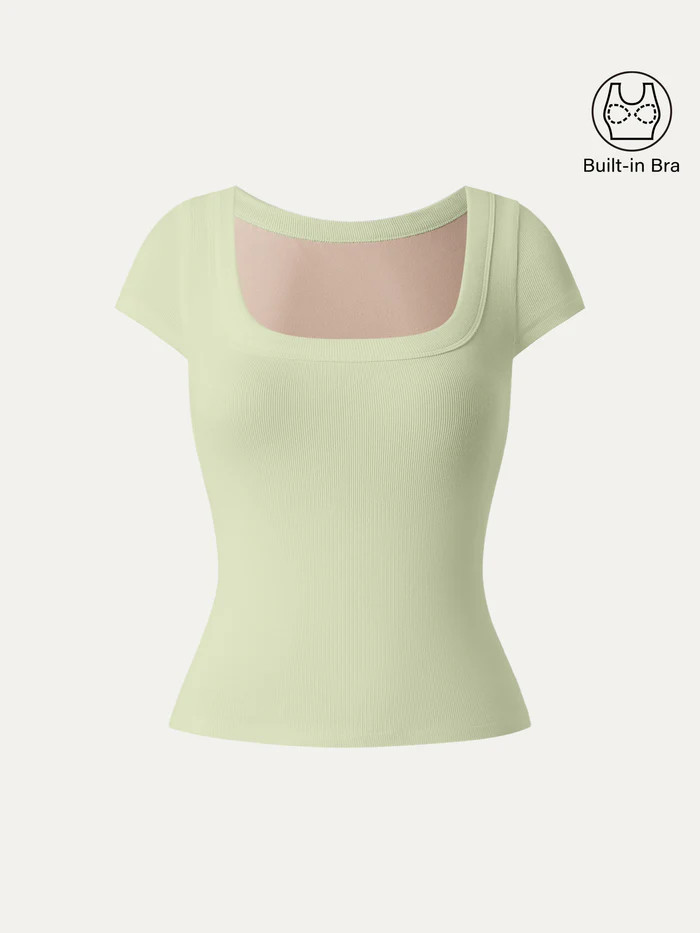 Stretch Cotton Square Neck Cap Sleeve Bra Top | OGLmove