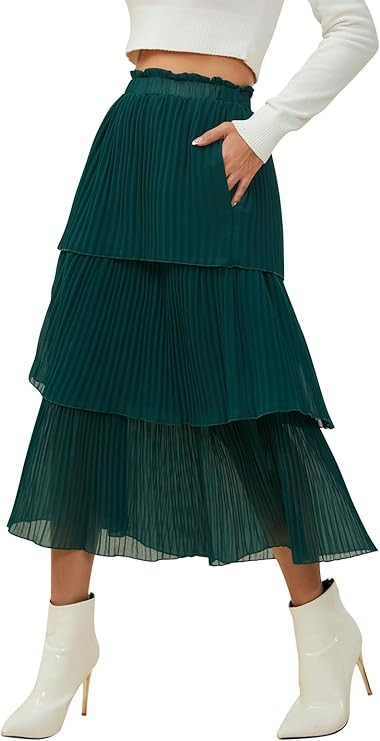SENFURE Women's Elastic Waist - Chiffon Pleated A-Line Flowy Maxi Skirt | Amazon (US)