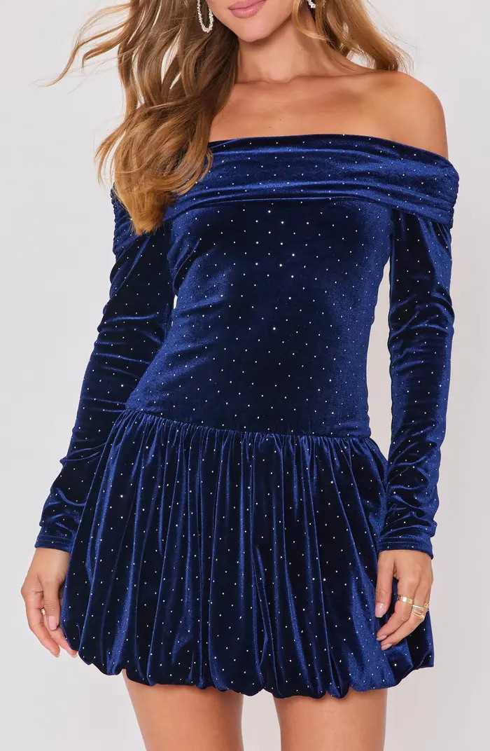 Hostess Off the Shoulder Long Sleeve Velvet Minidress | Nordstrom