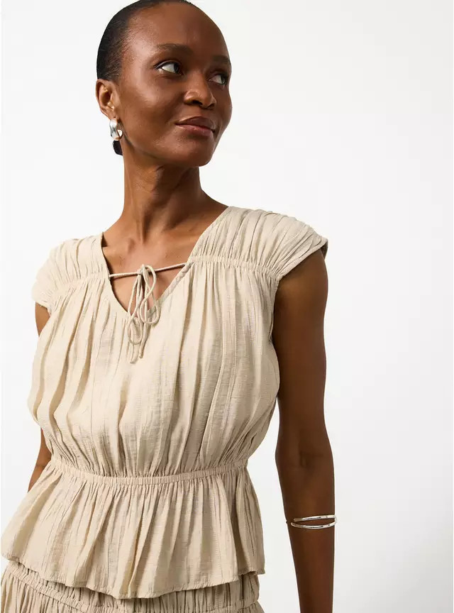 Buy Stone Crinkle Tie Front Co-ord Top 16 | Tops | Tu | Tu Clothing