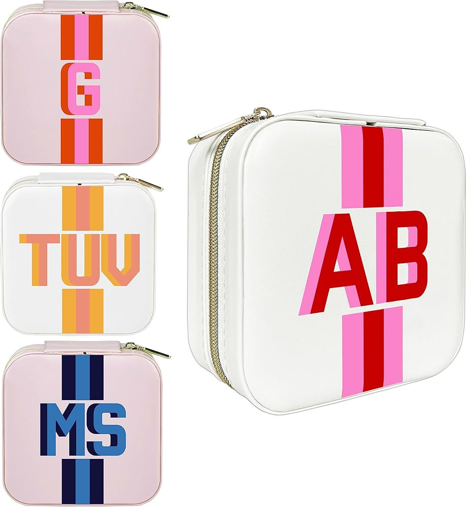 Personalized Shadow Initial Travel Jewelry Organizer, Monogram Custom Leather Case for Bridesmaid... | Amazon (US)