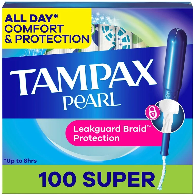 Tampax Pearl Tampons with LeakGuard Braid, Super Absorbency, 100 Count | Walmart (US)