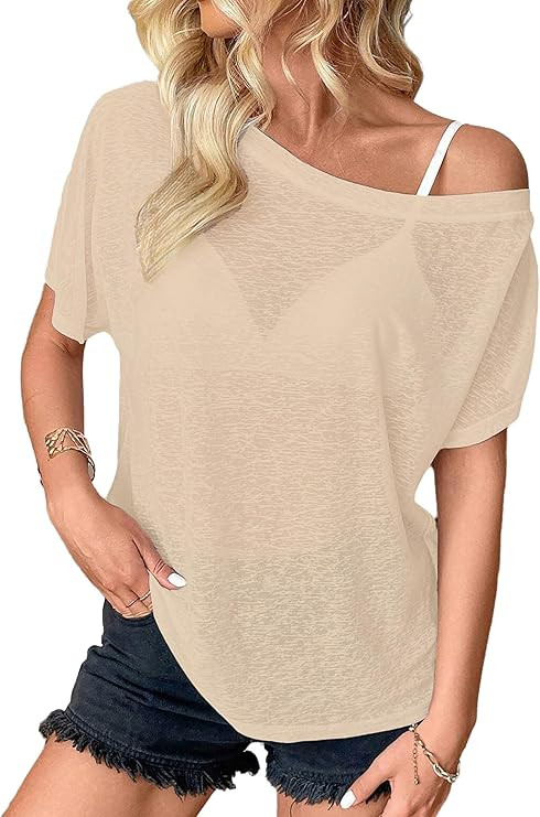 Off The Shoulder Tops for Women Sexy Mesh See Through Short Sleeve Summer Shirt | Amazon (US)