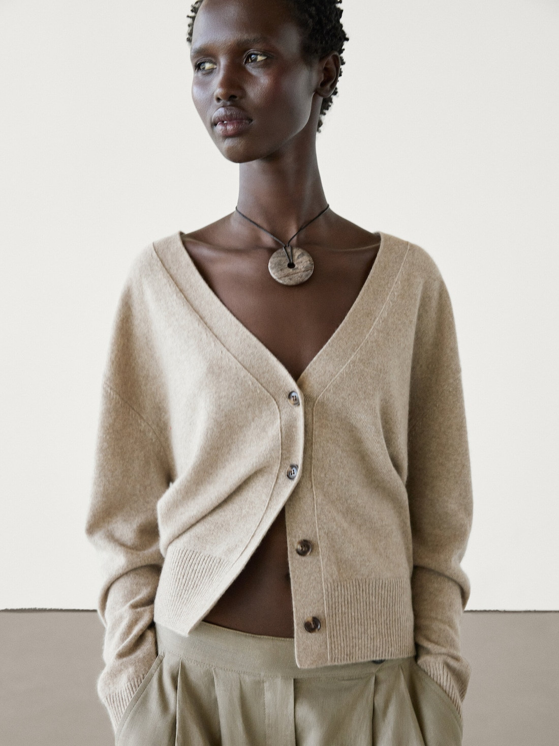 Knit cashmere V-neck cardigan | Massimo Dutti US