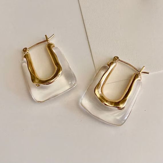 Transparent Resin Lucite Hoop Earrings - Etsy | Etsy (US)