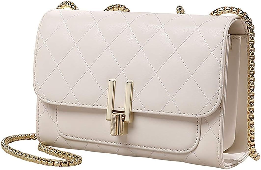 Plergi Small Genuine Leather Crossbody Quilted Flap Handbag with Chain Strap for Women Lightweigh... | Amazon (US)