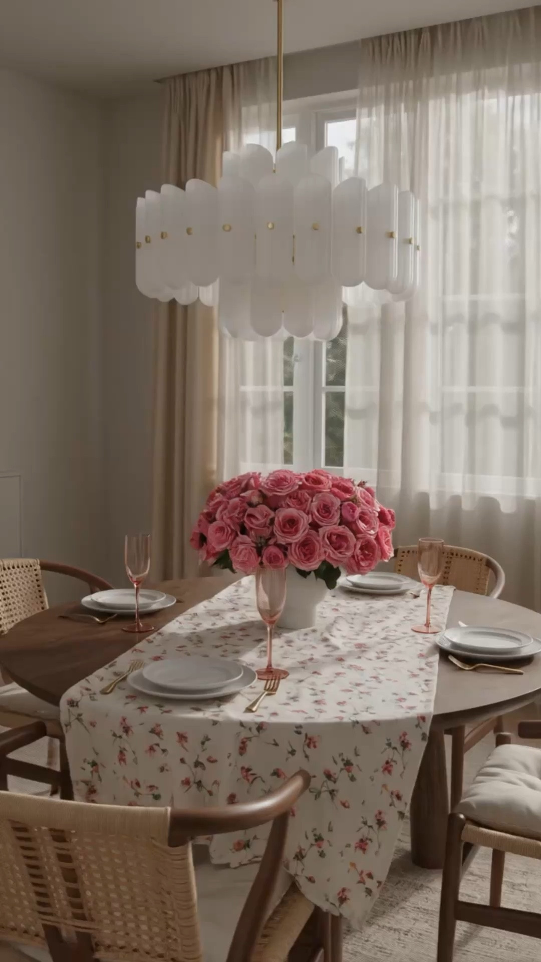 Start this weekend from a spring-ready breakfast nook 🌸

A soft floral table, a hint of blush through the fluted glass,
and a chandelier that feels almost sculptural—
layered like a quiet mountain form, gently shaping the light above the table.

Minimal, fresh, and just enough to feel the season shift.

#breakfastnook #springtable #tablescape #diningtable #diningchair #floralarrangement #wineglass #chandelier #curtain #tabletop #springdecor #hosting #easterdecor

#LTKSaleAlert #LTKFestival #LTKHome