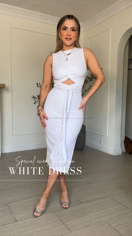 Special event white dress from Amazon 🤍✨

✔️in love with the cut out and design! 
✔️ wearing small
✔️ amazing stretch and the ruching makes it very forgiving if you have a little pooch like me! 

#LTKfindsunder50 #LTKU #LTKstyletip