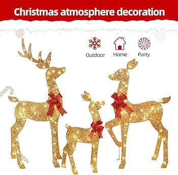 3-Piece 2D Lighted Christmas Deer Family Set - HOYECHI Large Outdoor Yard Reindeer Holiday Decora... | Amazon (US)