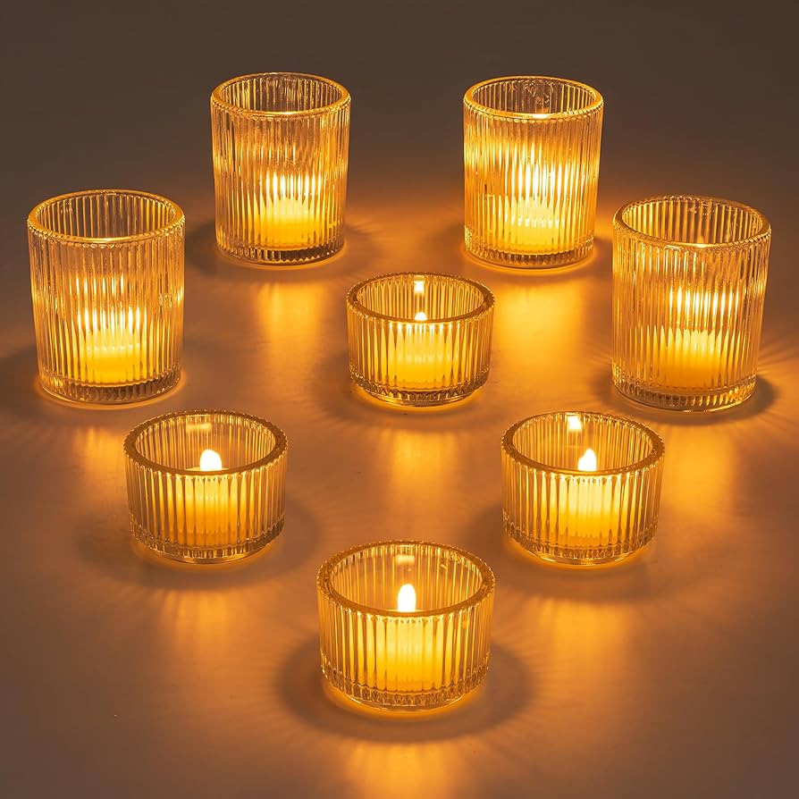 Glass Votive Tealight Candle Holder: Glasseam Small Clear Tea Light Holders Set of 8 Decorative R... | Amazon (US)
