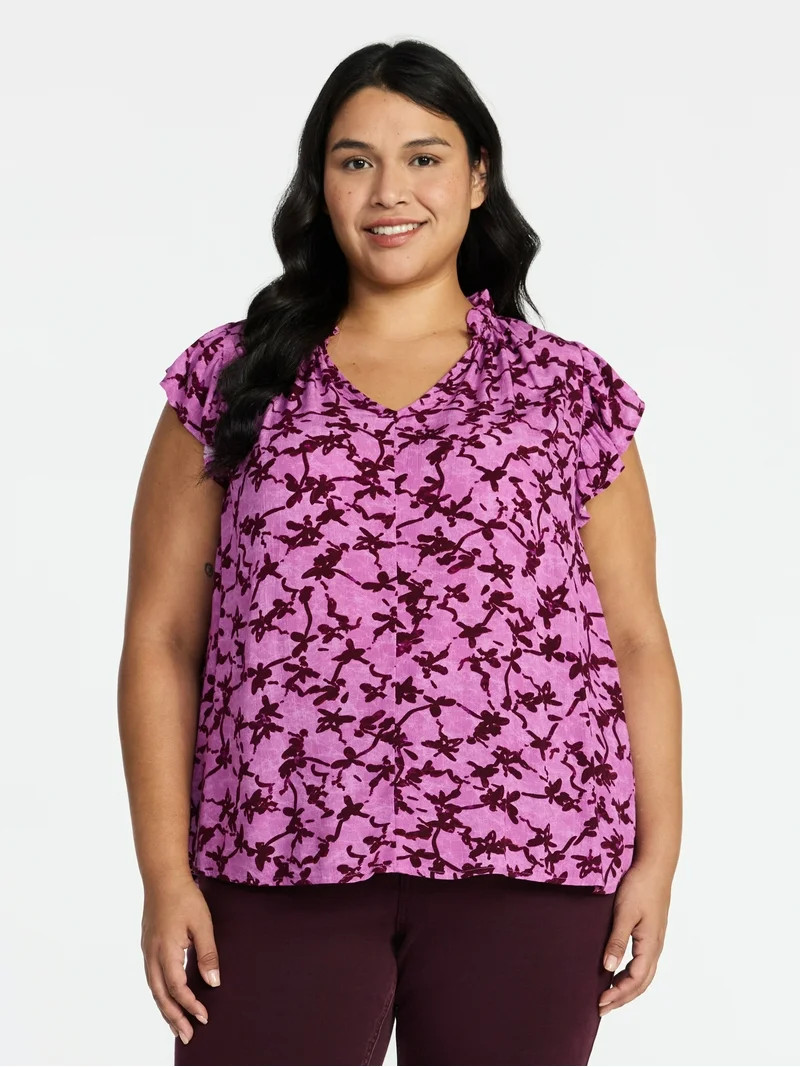 Terra & Sky Women's Plus Size Flutter Sleeve Blouse, Sizes 0X-5X | Walmart (US)