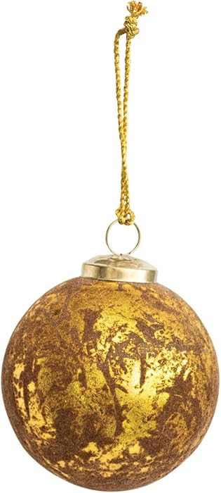 Creative Co-Op 4' Round Flocked Glass Ball Ornament, Brown & Gold Finish | Amazon (US)