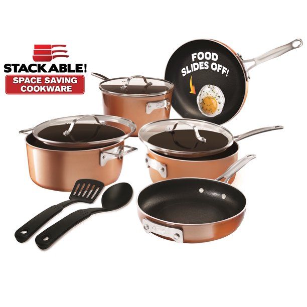 Gotham Steel Stackable Non-stick 10 Piece Copper Cast Stackable Pots & Pans Set, Gold - Walmart.c... | Walmart (US)