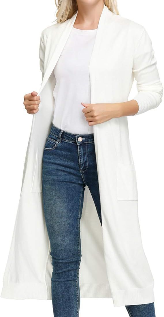 GRACE KARIN Essential Solid Open Front Maxi Long Knitted Cardigan Sweater for Women | Amazon (US)