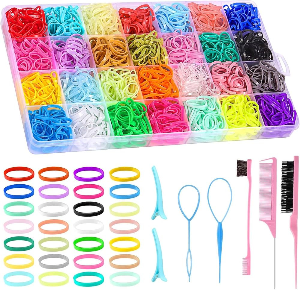 BESARME Mini Hair Ties Set, 1500 pcs, 28 Colors with 8 Styling Tools | Amazon (US)