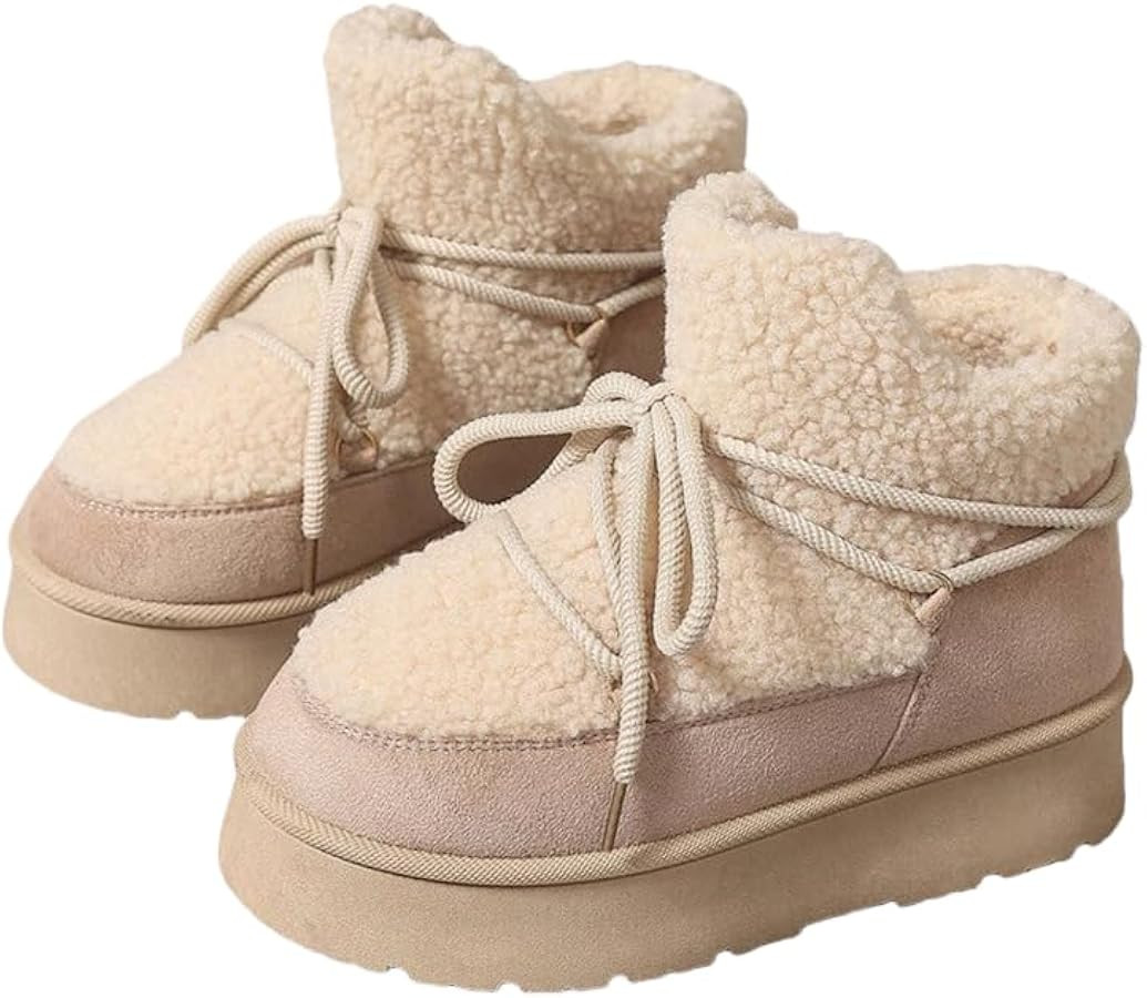 Chic Winter Women's Snow Boots - Warm, Lace-Up Mid-Calf with Thick Sole for Casual Wear Outdoor S... | Amazon (US)