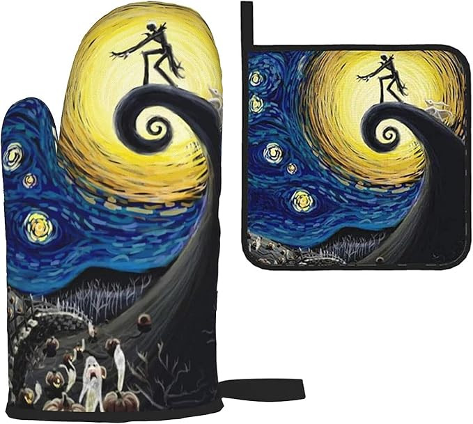 Halloween Skull Christmas Starry Oven Mitts and Pot Holders Sets, Heat Resistant Non Slip BBQ Glo... | Amazon (US)