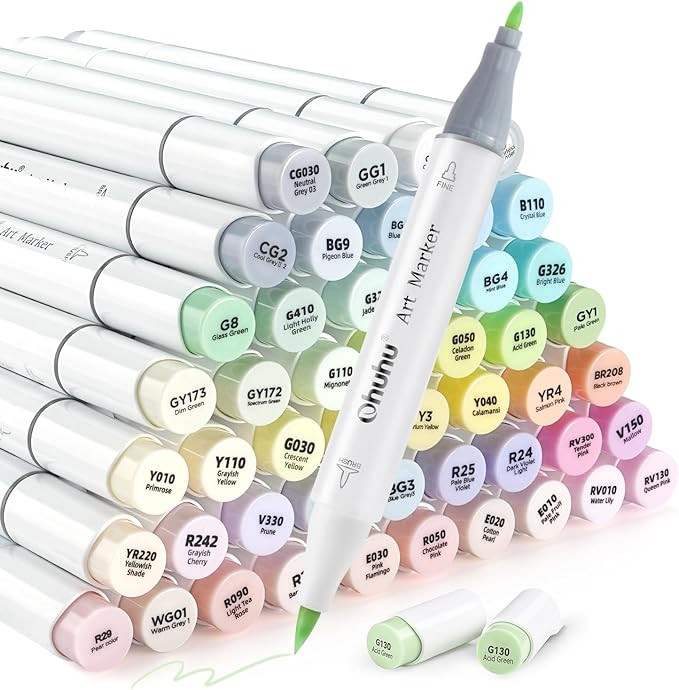 Ohuhu Pastel Alcohol Brush Markers - 48 New Pastel Colors - Blossoming - Alcohol Based Double Tip... | Amazon (US)