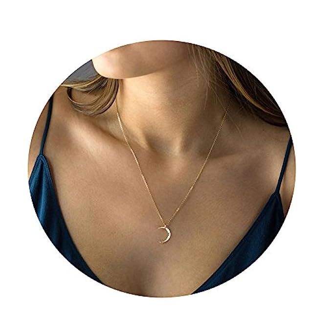 Befettly Moon Pendant Necklace 14k Gold Fill Dainty Hammered Moon Phase Gold Choker Simple Crescent  | Amazon (US)