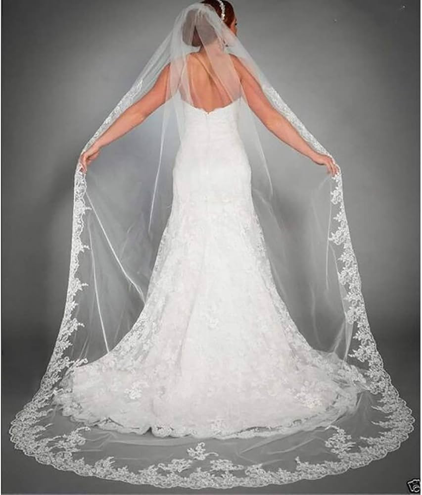 Ursumy Gorgeous Wedding Lace Veils Floral Long Cathedral Veils for Brides Soft Tulle Bridal Veil ... | Amazon (US)