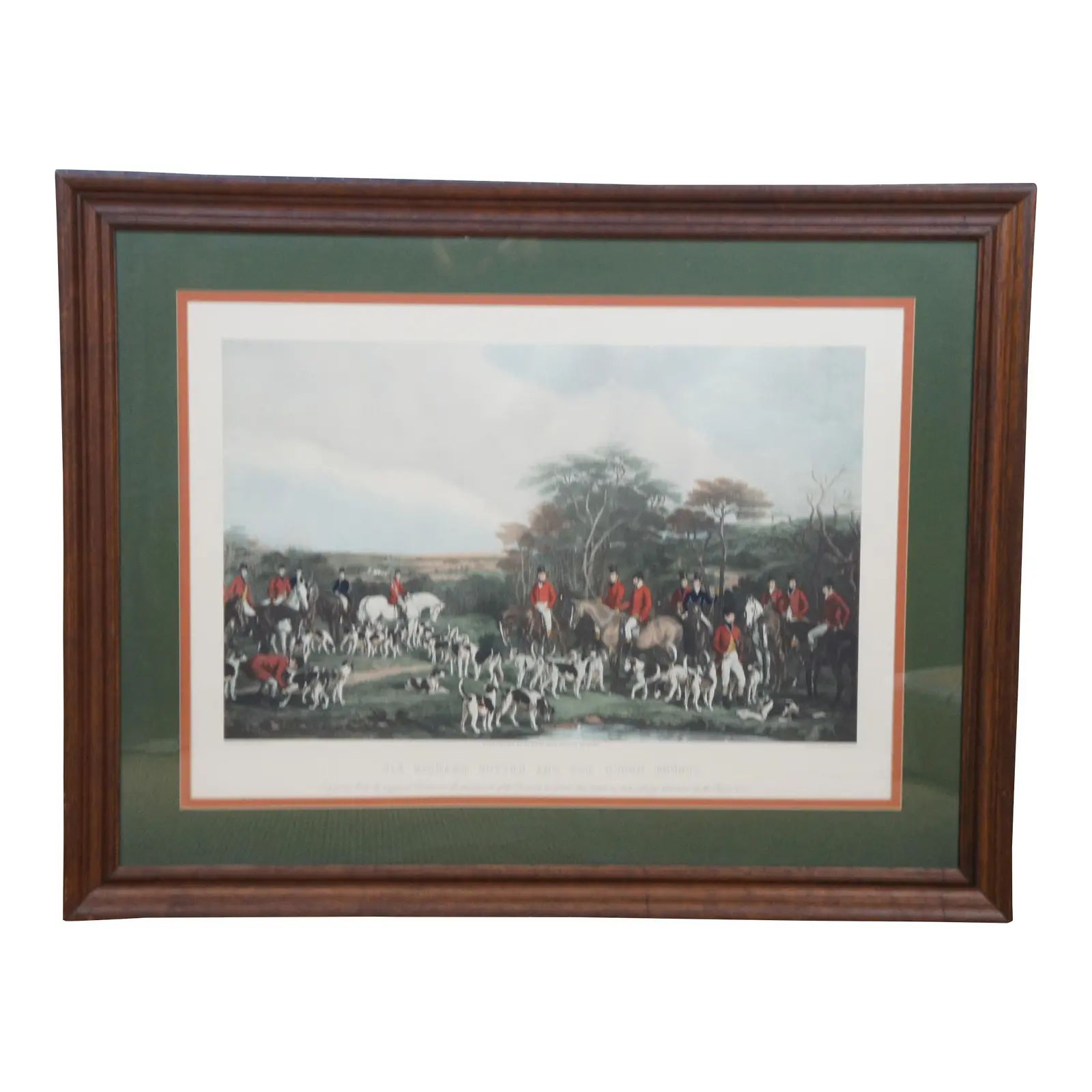 Antique Sir Richard Sutton Quorn Hounds Colored Fox Hunt Engraving | Chairish