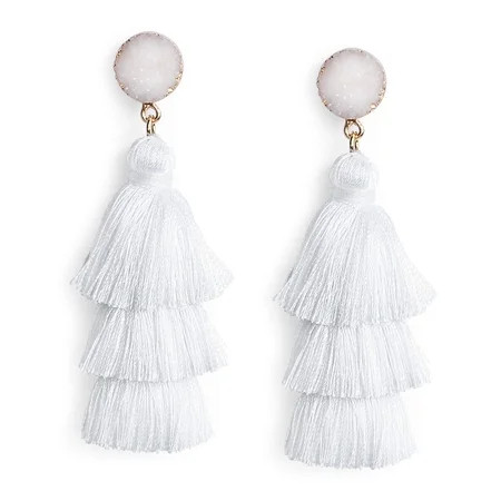 Layered Tassel Earrings Bohemian Layered Tassel Pendant Earrings (White) | Walmart (US)