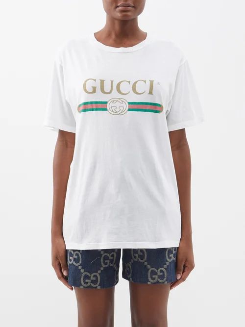 Gucci - Vintage-logo Cotton-jersey T-shirt - Womens - White | Matches (US)