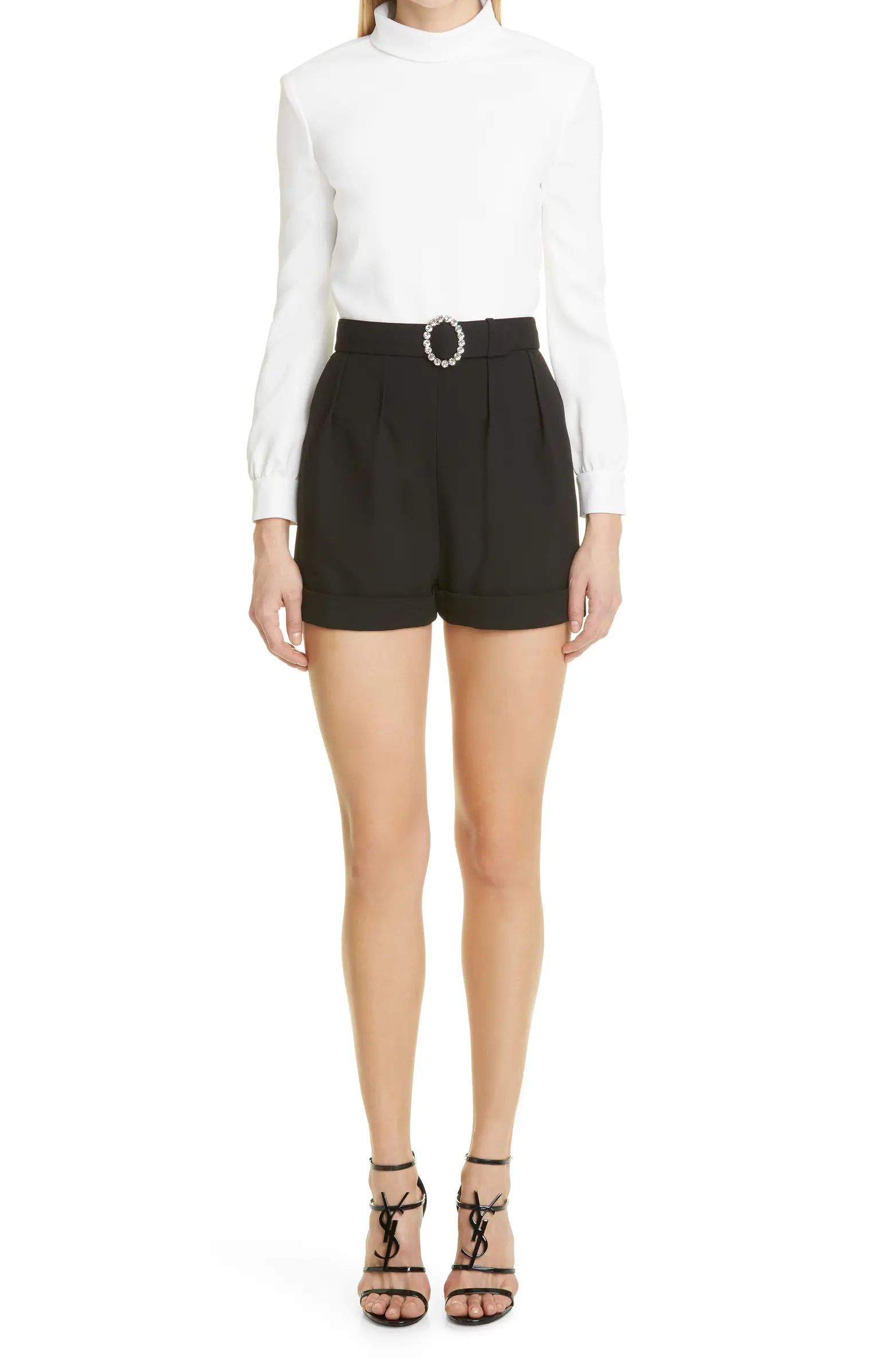 Saint Laurent Combi Open Back Long Sleeve Belted Sablé Romper | Nordstrom | Nordstrom