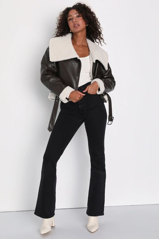 Mountain Days Brown Shearling Moto Jacket | Lulus