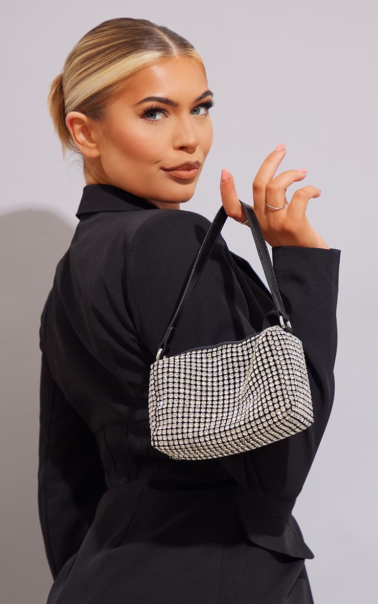 Black Diamante Shoulder Bag | PrettyLittleThing US