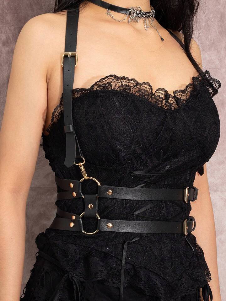 1pc Women Sexy Gothic Style PU Leather Harness Top For Nightclubs Halloween Parties Corset | SHEIN