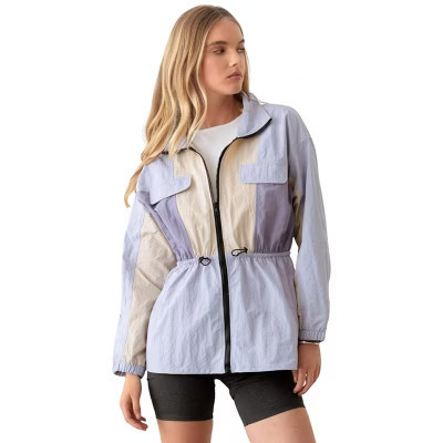 Slickblue Women's Color Block Wind Breaker Jacket, Collared, Drawstring Waist, Zip Front, Size XS, Lavender-Cream | Target