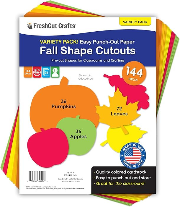 144 Pieces Fall Leaves, Pumpkins, and Apples Punch Out Paper Cutouts in Fall Colors, 2-Sided US M... | Amazon (US)