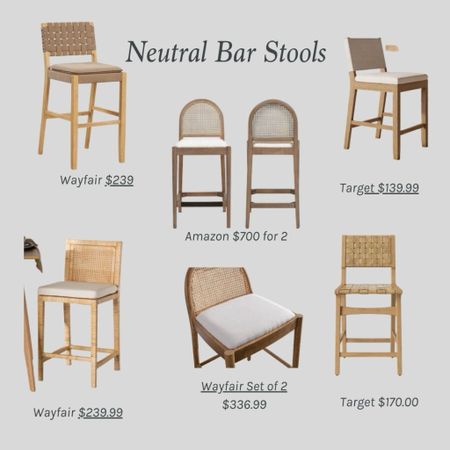 Neutral Bar stools at various price points.  

Amazon bar stools.  Woven back bar stools.  Target neutral bar stools.  

#LTKfamily #LTKstyletip #LTKhome