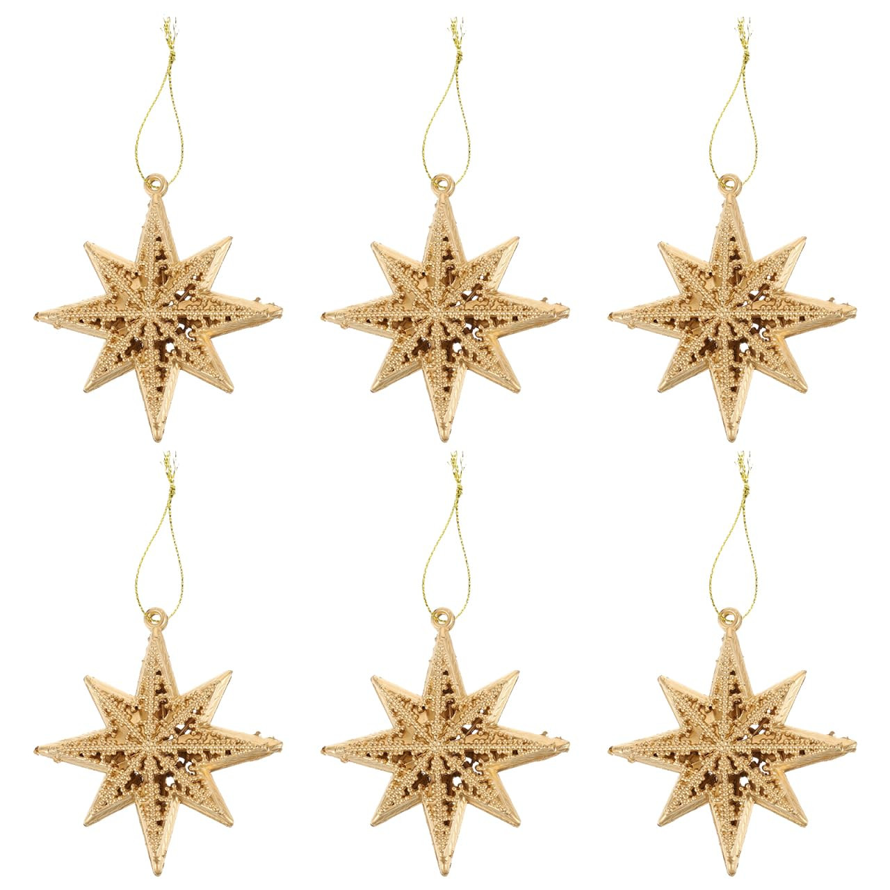Operitacx 6 Pcs Golden Star Ornaments Christmas Tree Decoration 3D Glitter Gold Star 8 Point Chri... | Amazon (US)