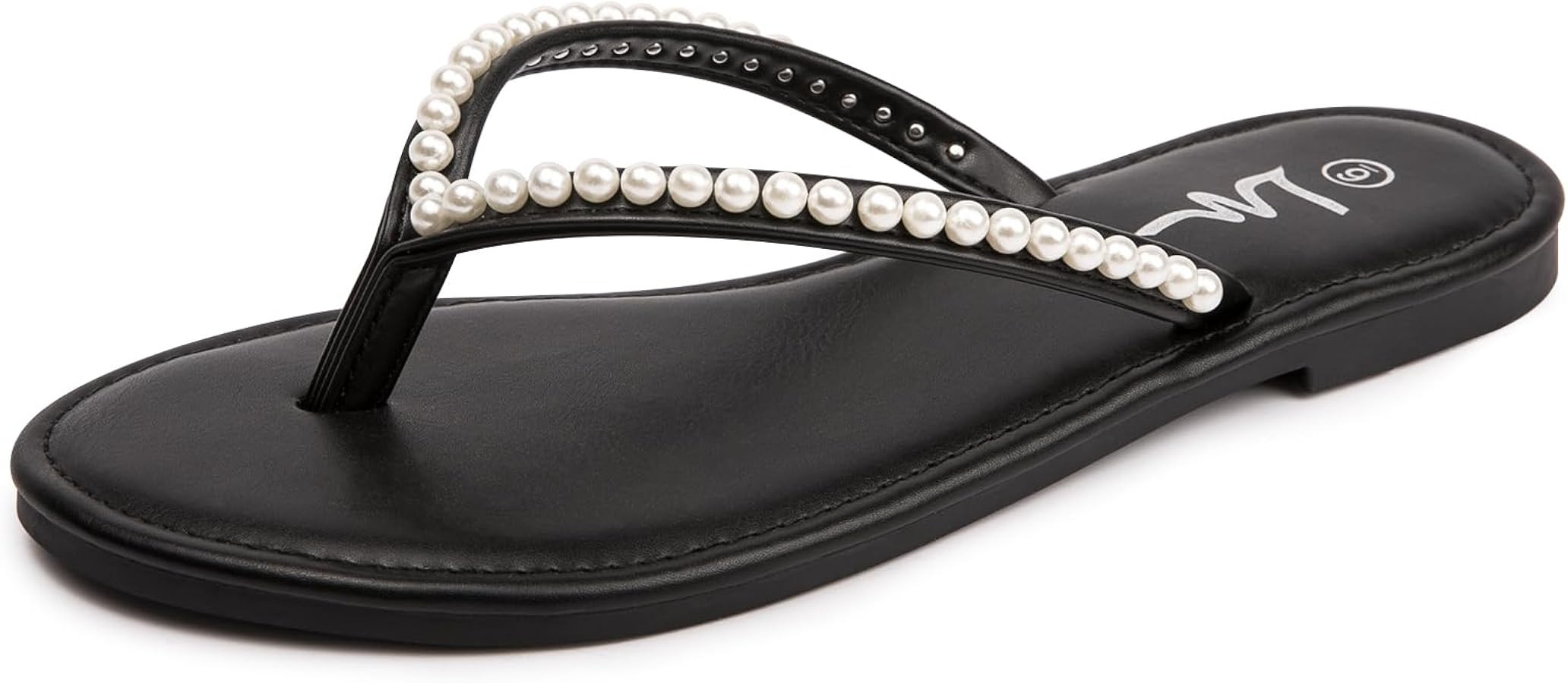 LM Women's Pearls Strappy Flat Sandals Thong Sandals Flip Flop Slip On Slide Sandals for Women Dr... | Amazon (US)