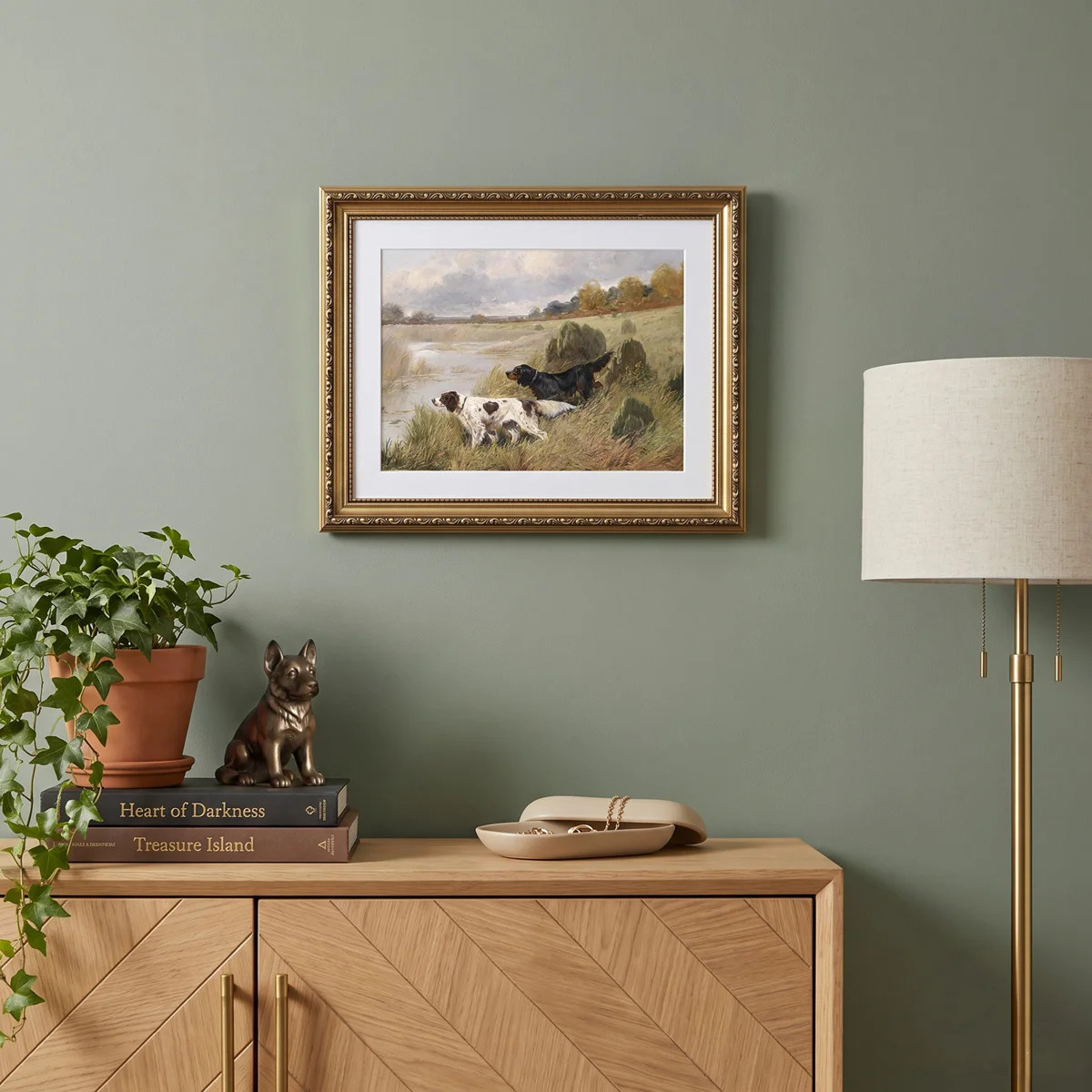 Vintage Gold Framed Hunting Dogs Wall Art, Antique River Landscape Canvas Print, Victorian Countr... | Wayfair North America
