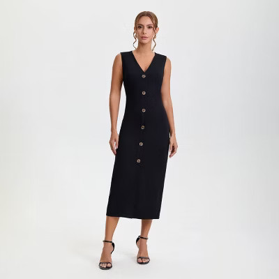 Women's Fitted Knit Maxi Bodycon Dress - A New Day™ Black XL | Target