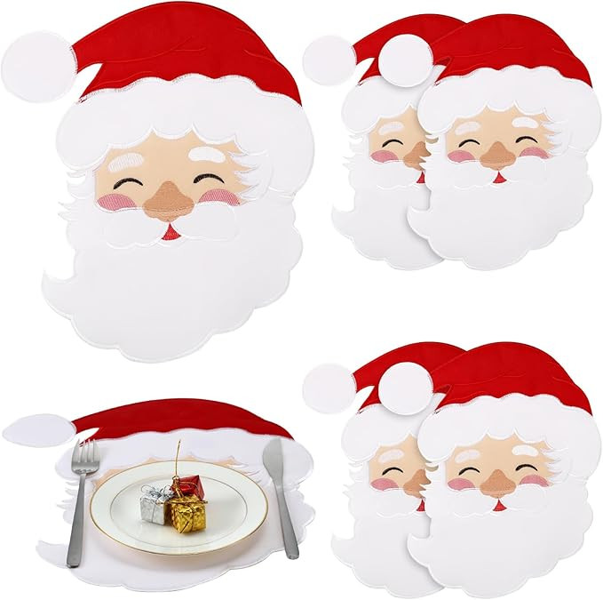 Yingzhao 6 Pcs Christmas Embroidered Santa Claus Placemats Double Layer Placemats Holiday Washabl... | Amazon (US)